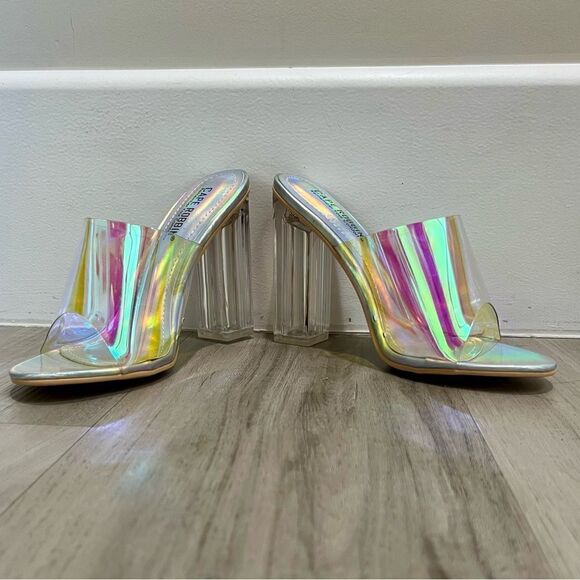 NWT Cape Robbin FUSION TRANSPARENT CLEAR Holographic CHUNKY BLOCK HEELS sz 7 - Picture 7 of 10